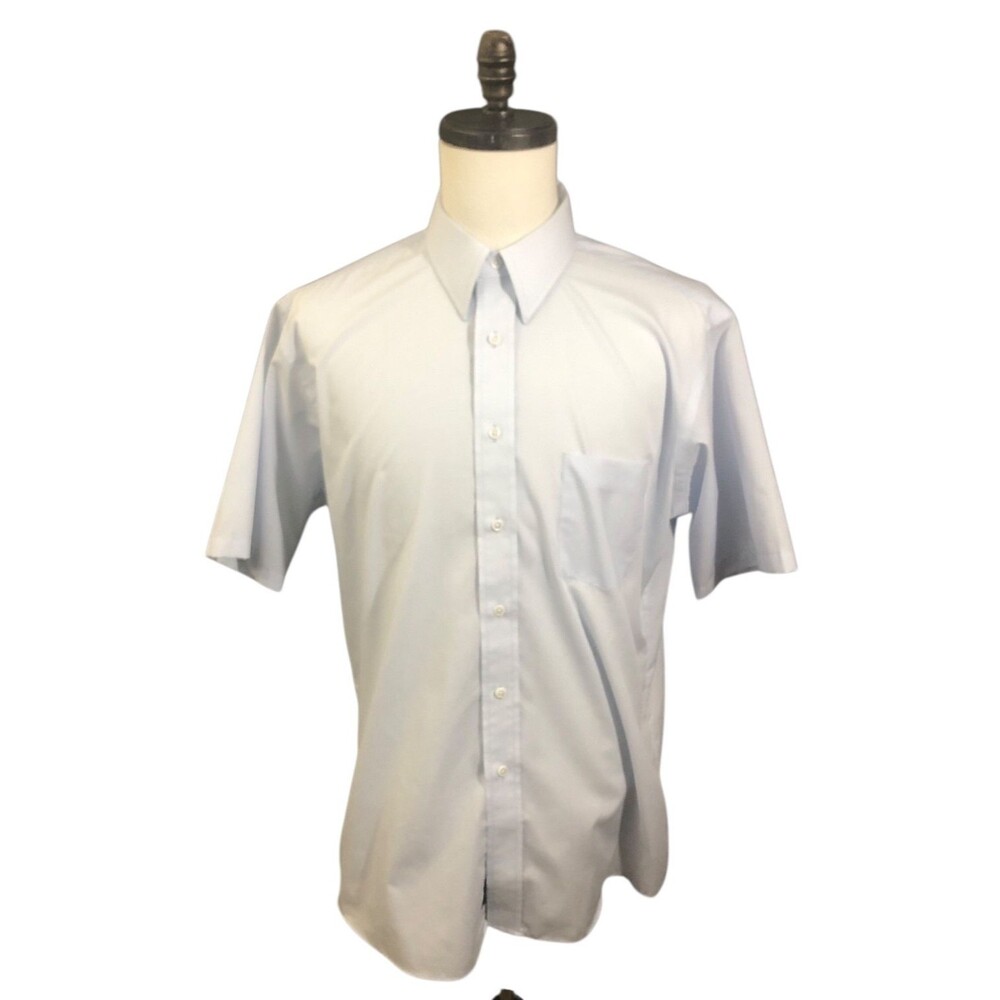 Stafford Wrinkle Free Short Sleeve Dress Shirt 16.5 32x31 Light Blue